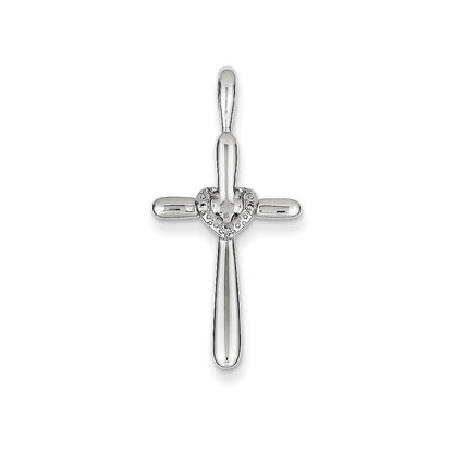 14K Weißgold Kreuzanhänger mit Herz und echten Diamanten