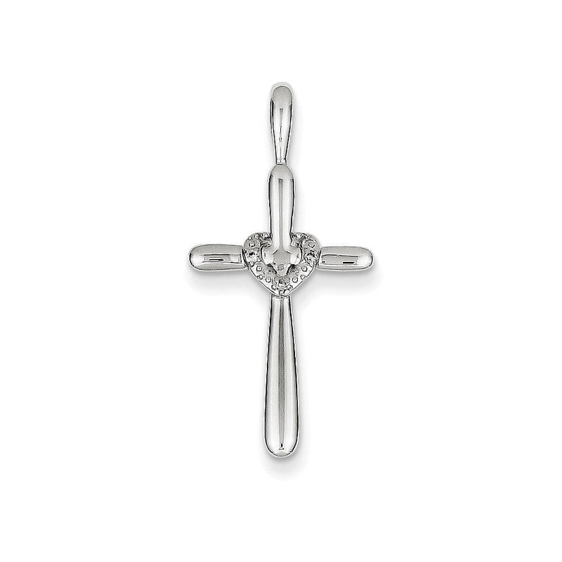 14K Weißgold Kreuzanhänger mit Herz und echten Diamanten