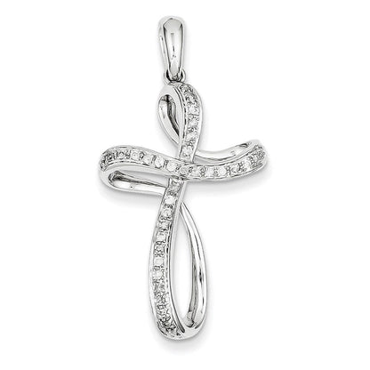 14K Weißgold Kreuz-Anhänger mit echten Diamanten