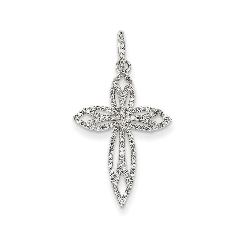 14K Weißgold Kreuzanhänger mit echtem Diamant