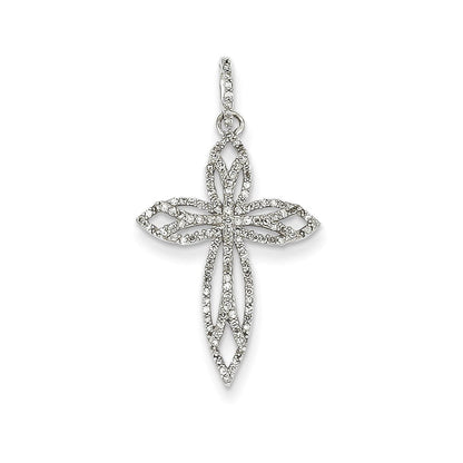 14K Weißgold Kreuzanhänger mit echtem Diamant