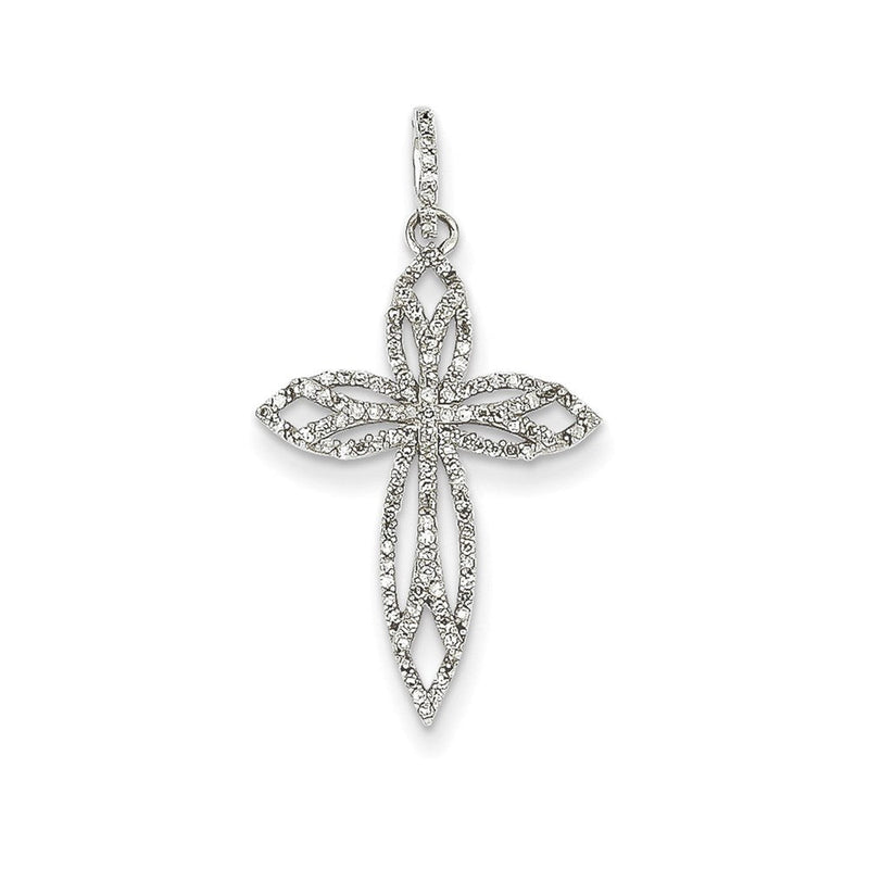 14K Weißgold Kreuzanhänger mit echtem Diamant