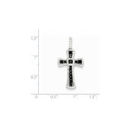 14K Weißgold Kreuzanhänger mit schwarzen und weißen Diamanten