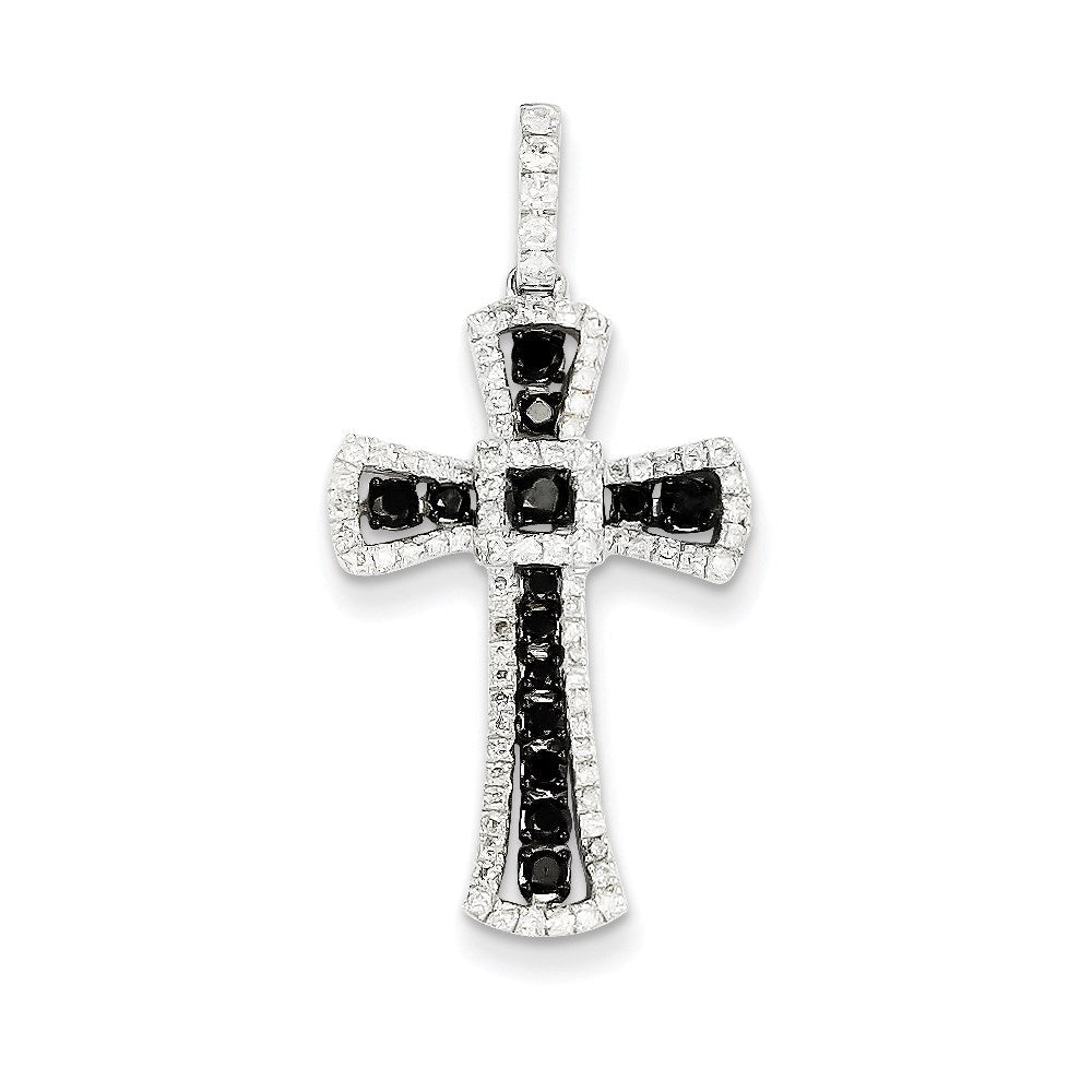 14K Weißgold Kreuzanhänger mit schwarzen und weißen Diamanten