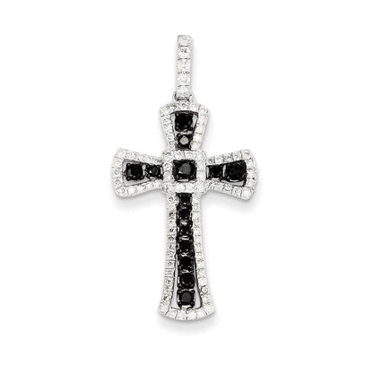 14K Weißgold Kreuzanhänger mit schwarzen und weißen Diamanten