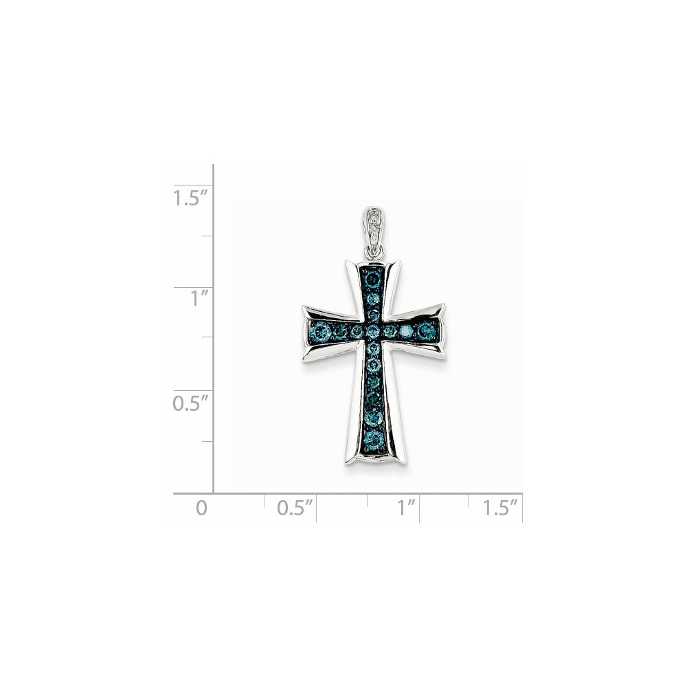 14K Weißgold Kreuz-Anhänger mit weißen und blauen Diamanten