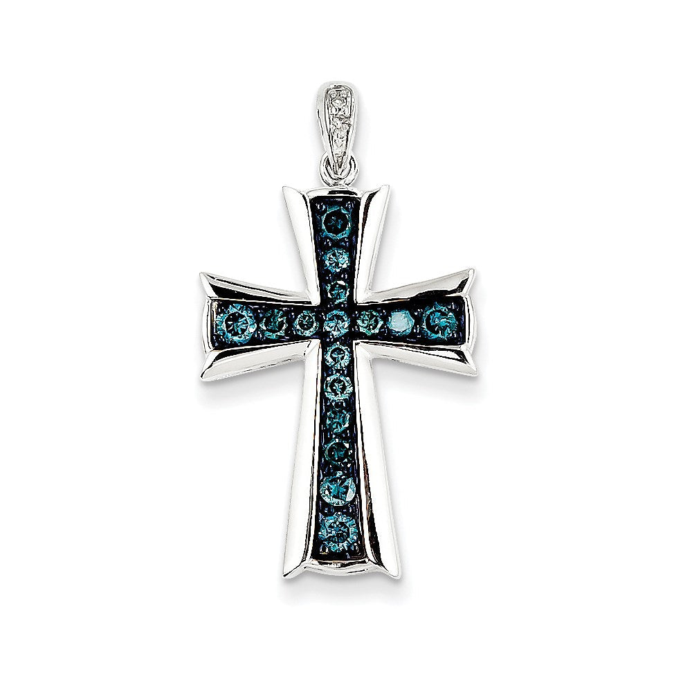 14K Weißgold Kreuz-Anhänger mit weißen und blauen Diamanten