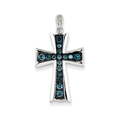 14K Weißgold Kreuz-Anhänger mit weißen und blauen Diamanten