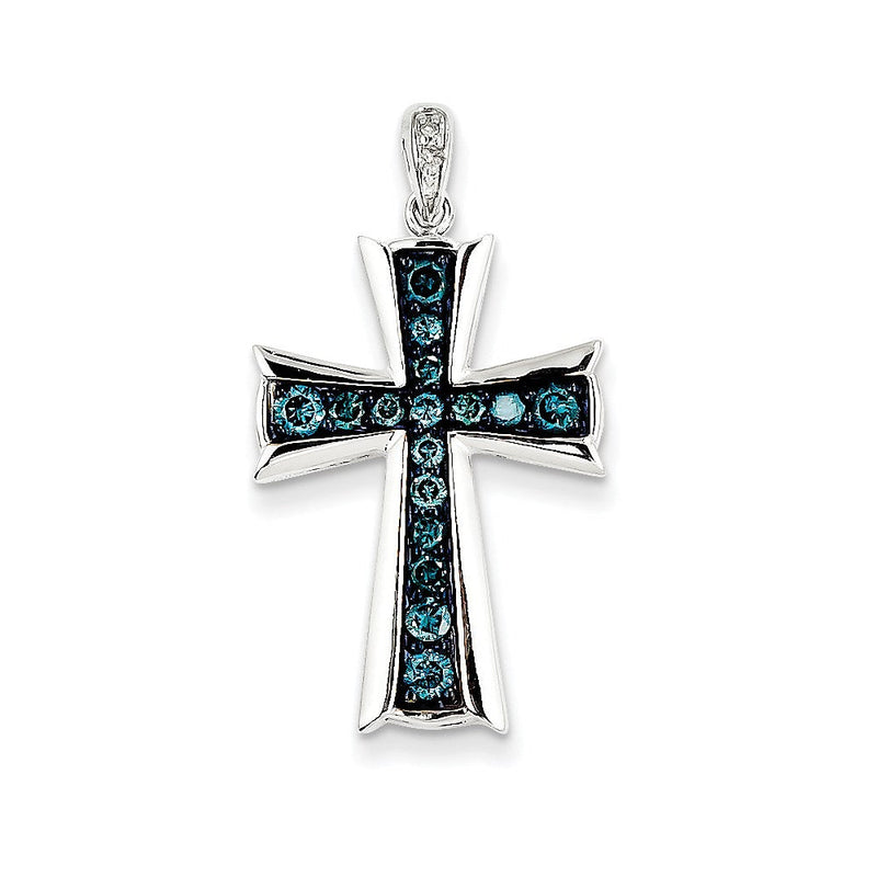 14K Weißgold Kreuz-Anhänger mit weißen und blauen Diamanten