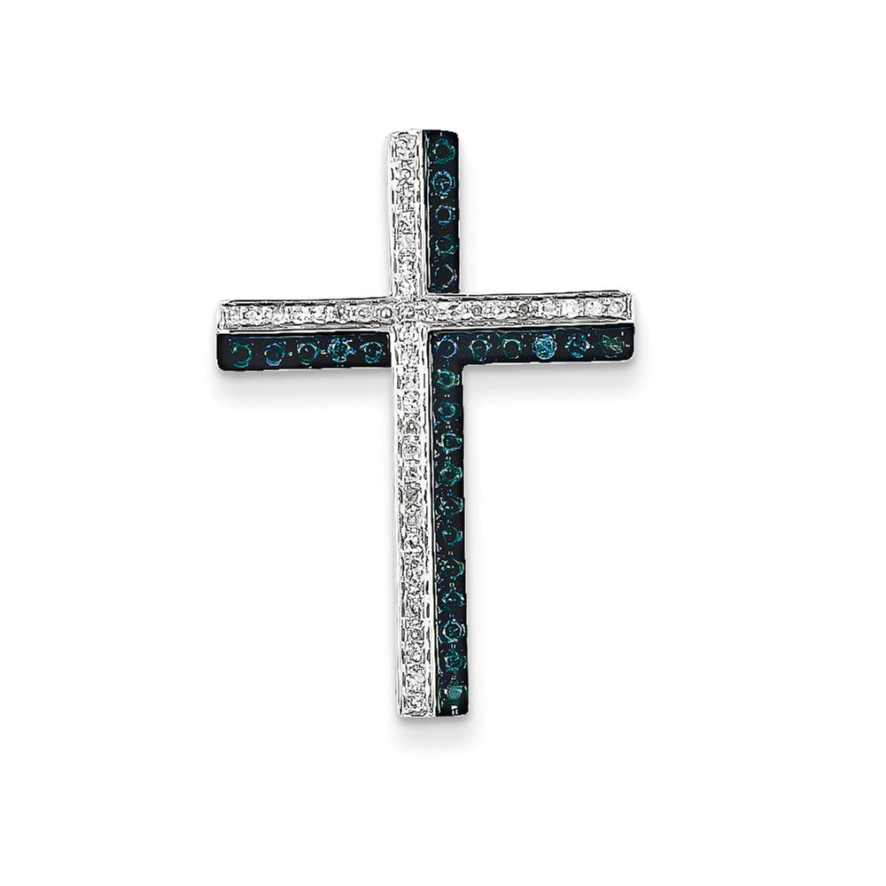 Kreuzanhänger mit blauen und weißen Diamanten aus 14K Weißgold