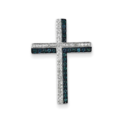 Kreuzanhänger mit blauen und weißen Diamanten aus 14K Weißgold