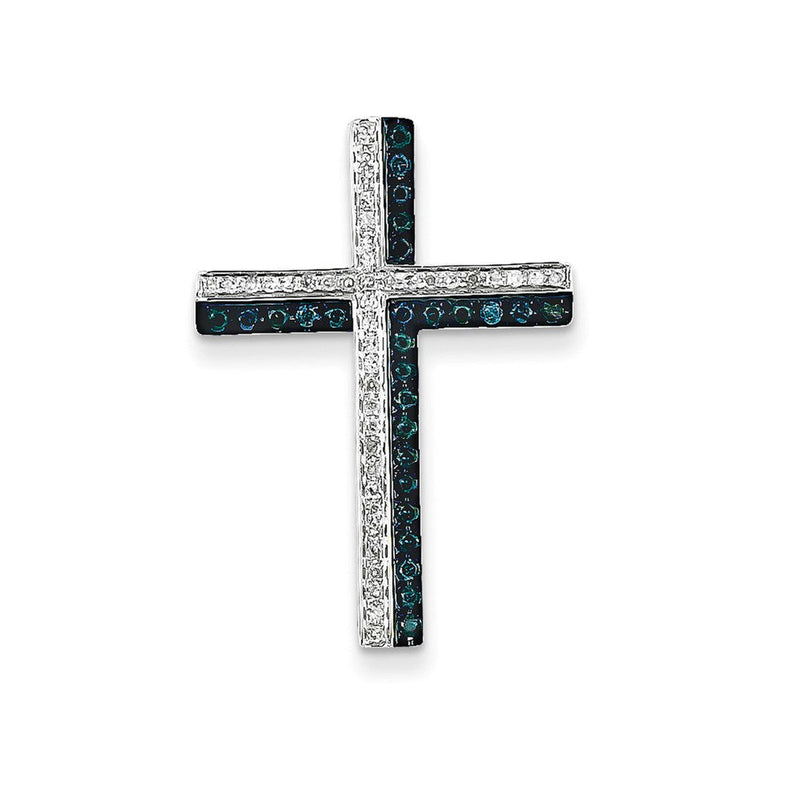 Kreuzanhänger mit blauen und weißen Diamanten aus 14K Weißgold