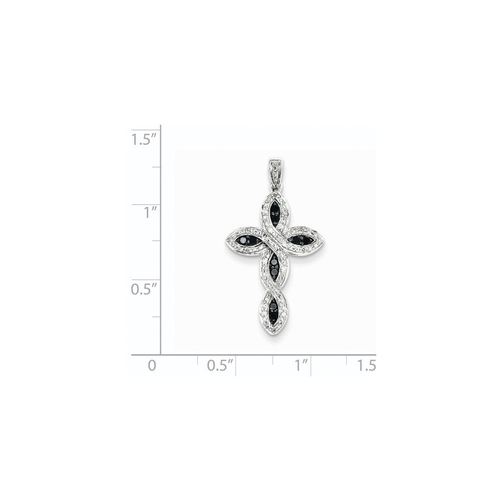 Kreuzanhänger mit weißen & schwarzen echten Diamanten aus 14K Weißgold