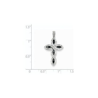Kreuzanhänger mit weißen & schwarzen echten Diamanten aus 14K Weißgold
