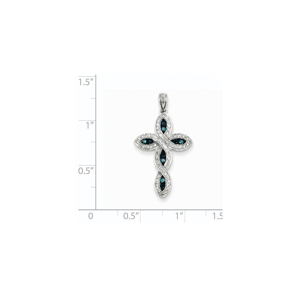 14K Weißgold Kreuzanhänger mit weißen und blauen Diamanten