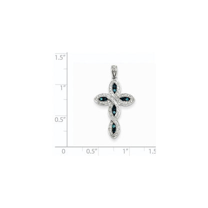 14K Weißgold Kreuzanhänger mit weißen und blauen Diamanten