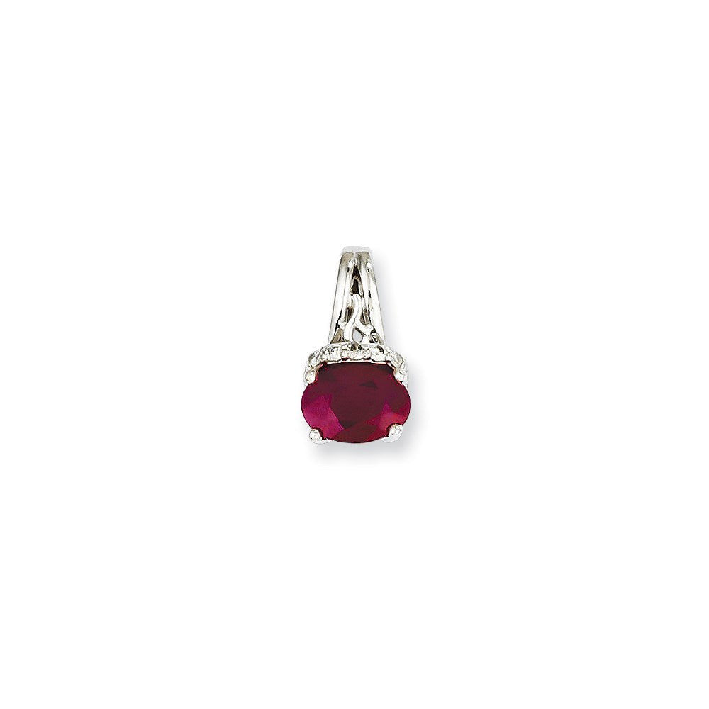 14K Weißgold Anhänger mit echten Diamanten und Rubin