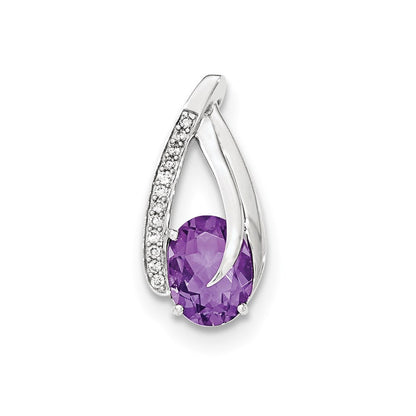 14K Weißgold Anhänger mit echtem Diamant und Amethyst, poliert, zum Aufgleiten auf Ketten