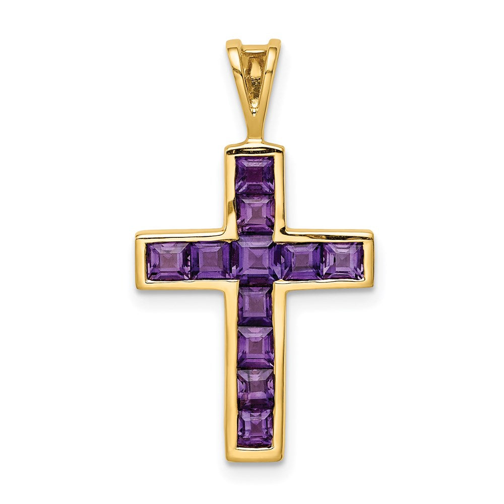 14K Gelbgold Amethyst-Kreuzanhänger