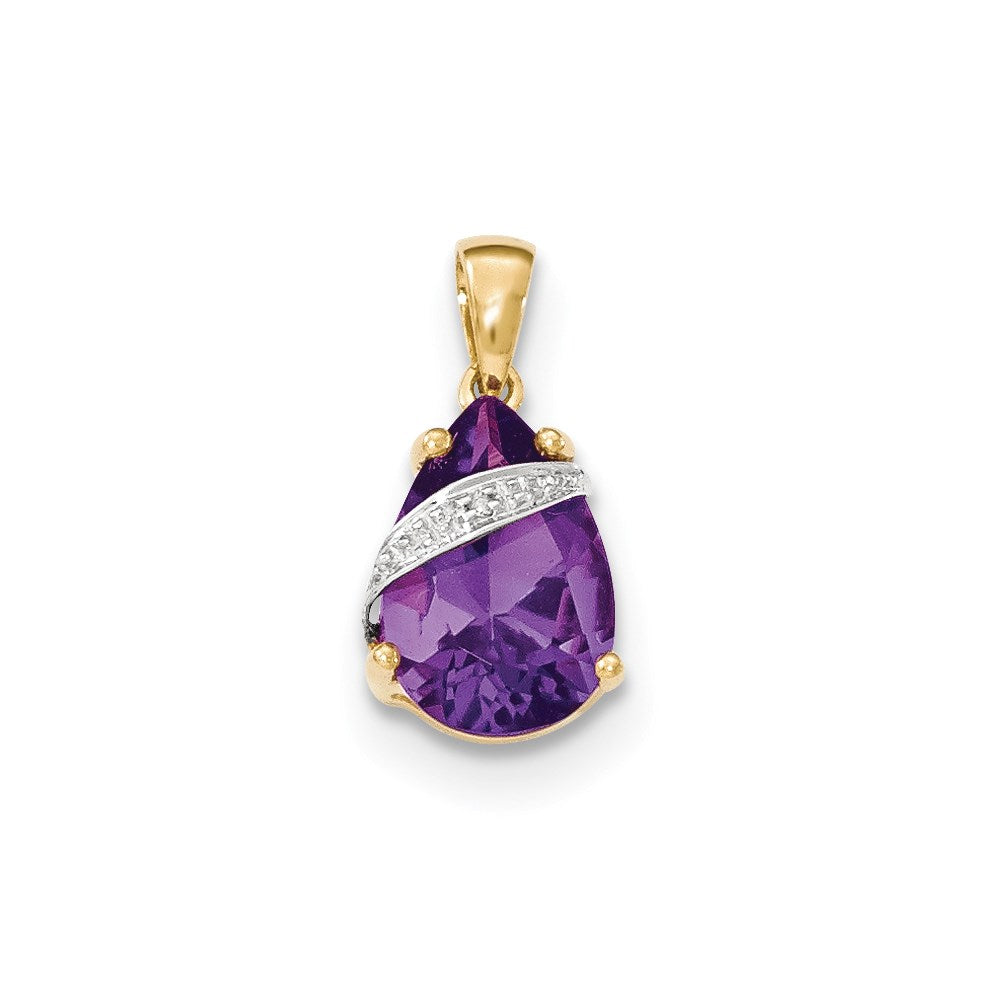 14K Gelbgold Amethyst- und Echtdiamant-Anhänger