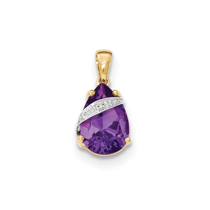 14K Gelbgold Amethyst- und Echtdiamant-Anhänger