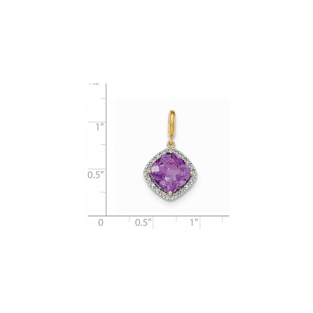 14K Gelbgold Anhänger mit Amethyst und Diamant-Halo