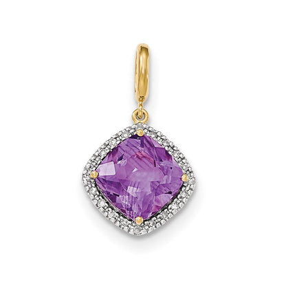 14K Gelbgold Anhänger mit Amethyst und Diamant-Halo