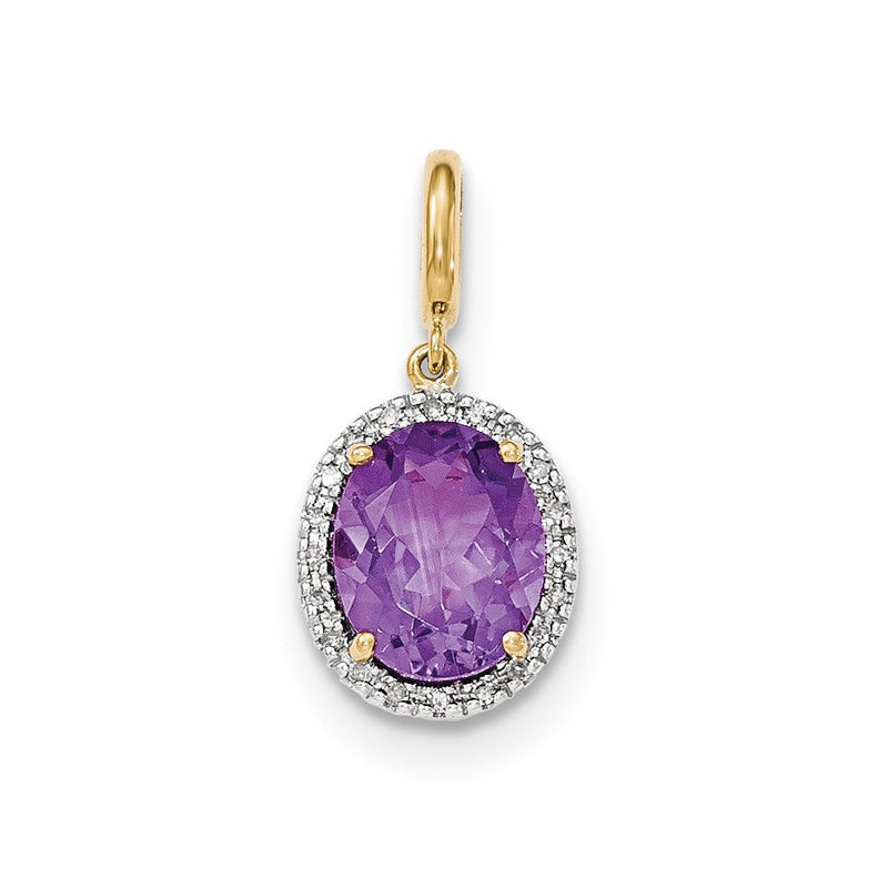14K Gelbgold Amethyst-Anhänger mit Diamant-Halo