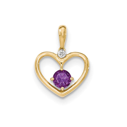 14K Gelbgold Amethyst- und Echt-Diamant-Herzanhänger