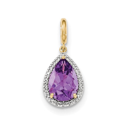 14K Gelbgold Amethyst-Anhänger mit Halo aus echten Diamanten