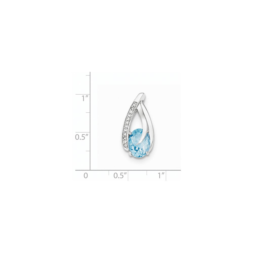 14K Weißgold Gleitanhänger mit echtem Diamant und blauem Topas
