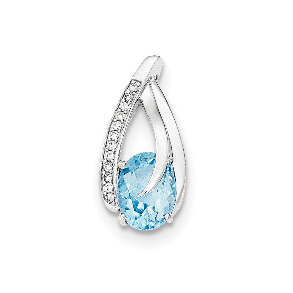14K Weißgold Gleitanhänger mit echtem Diamant und blauem Topas