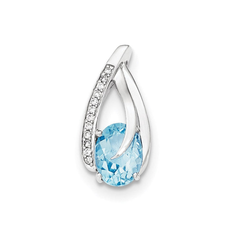 14K Weißgold Gleitanhänger mit echtem Diamant und blauem Topas