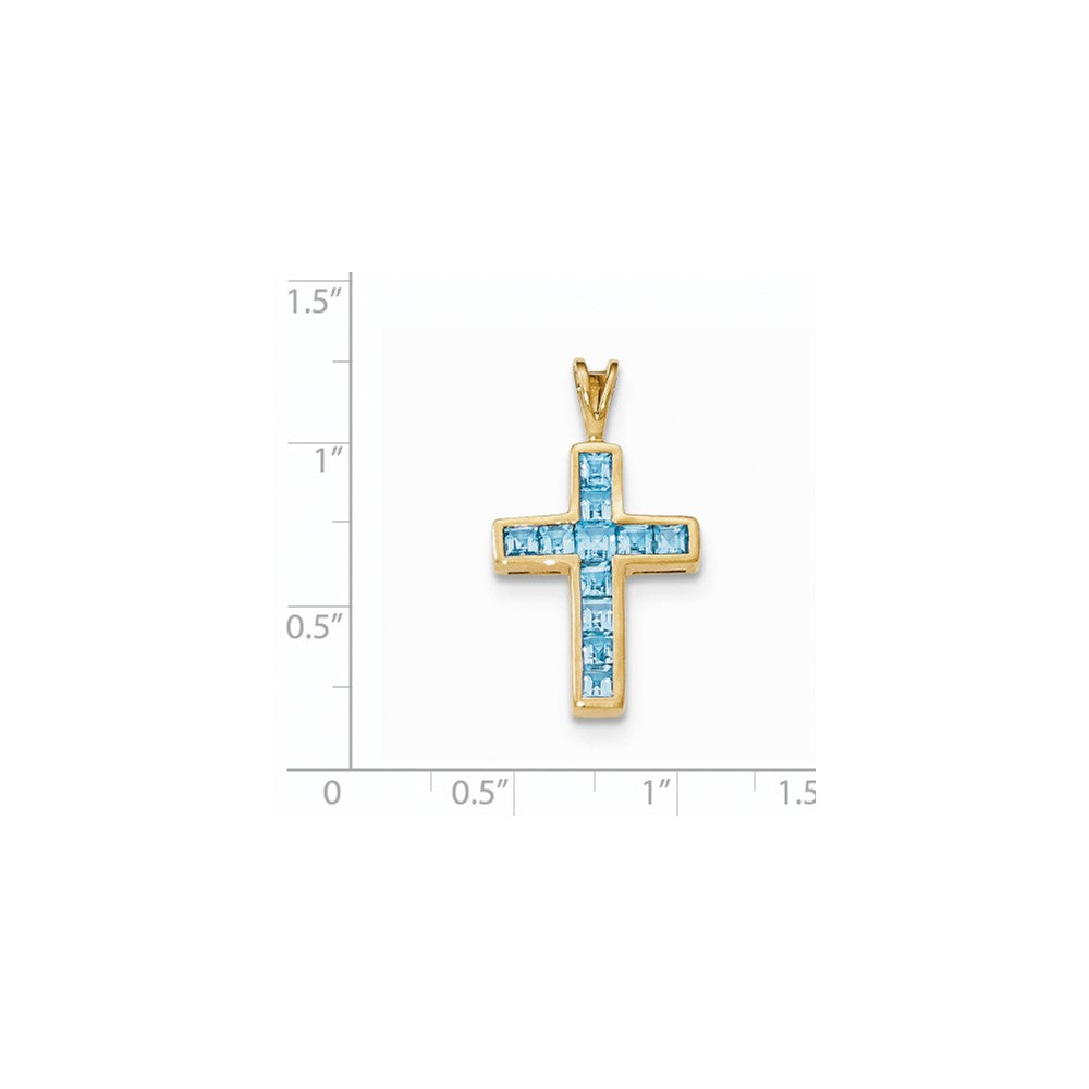 14K Gelbgold Kreuzanhänger mit Blautopas