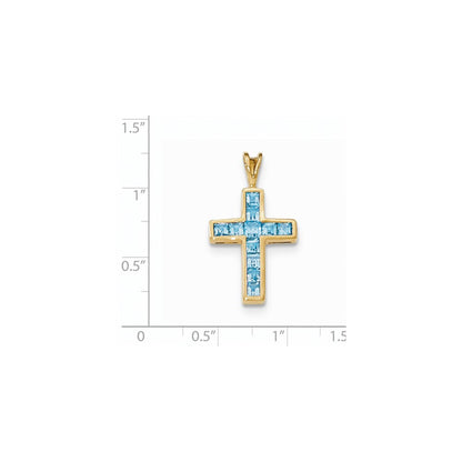 14K Gelbgold Kreuzanhänger mit Blautopas