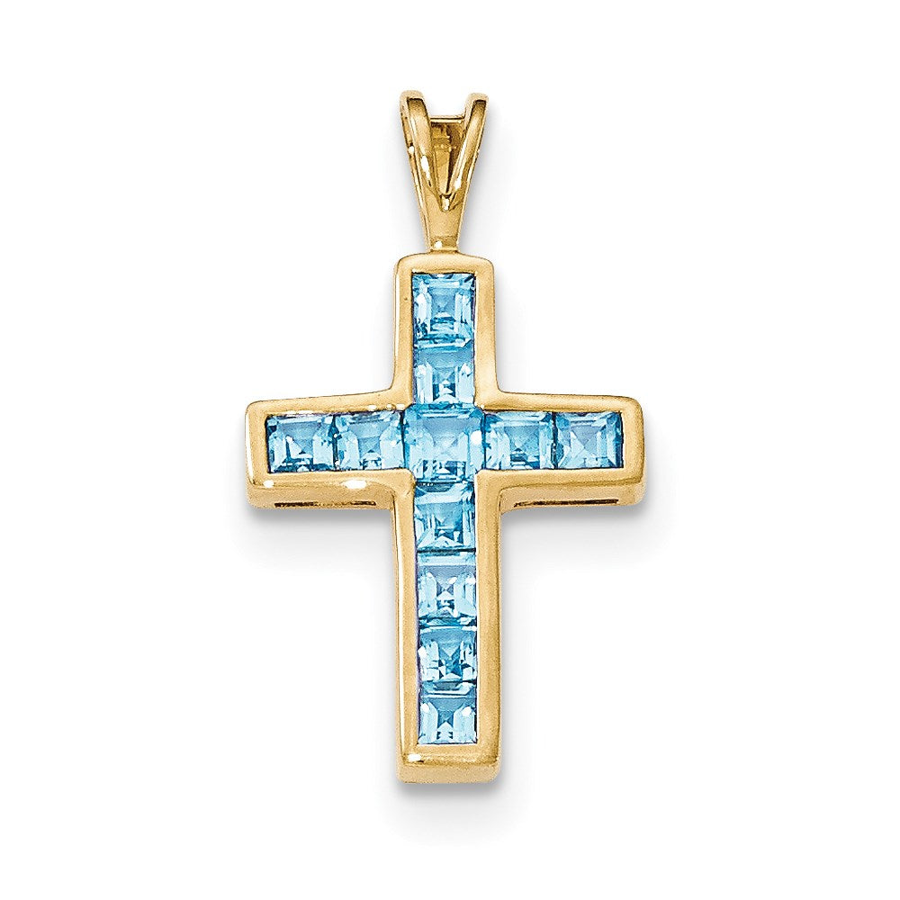 14K Gelbgold Kreuzanhänger mit Blautopas
