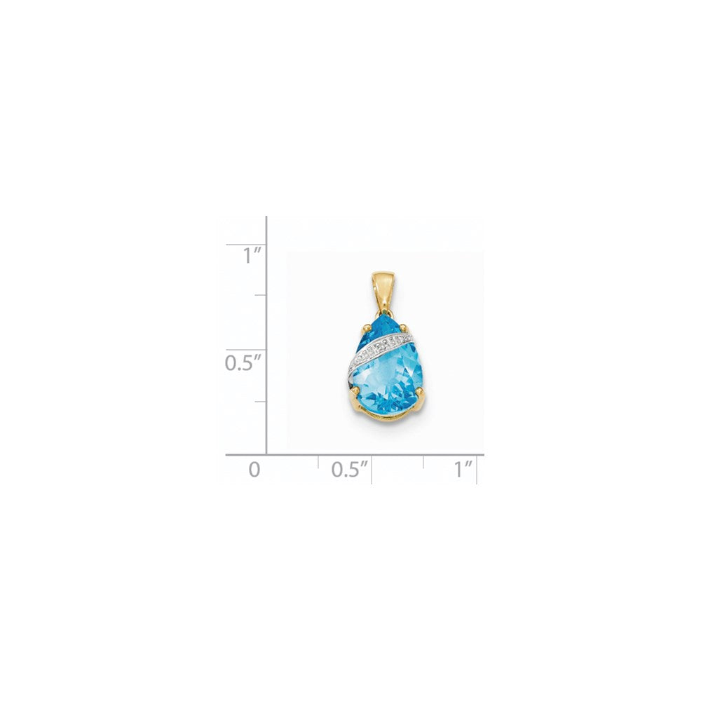 Anhänger aus 14K Gelbgold mit Blautopas und echtem Diamant