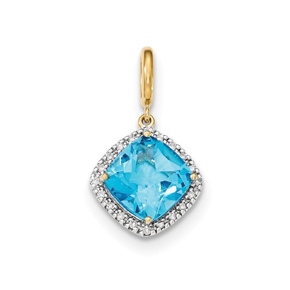 14K Gelbgold-Anhänger mit hellem Schweizer Blautopas und Diamant-Halo