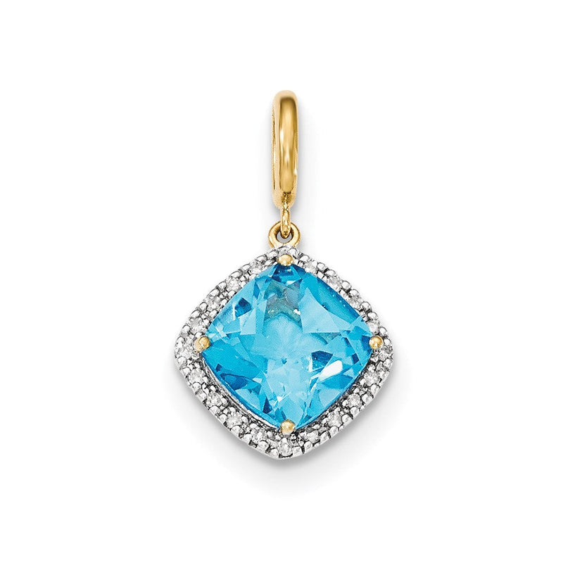 14K Gelbgold-Anhänger mit hellem Schweizer Blautopas und Diamant-Halo