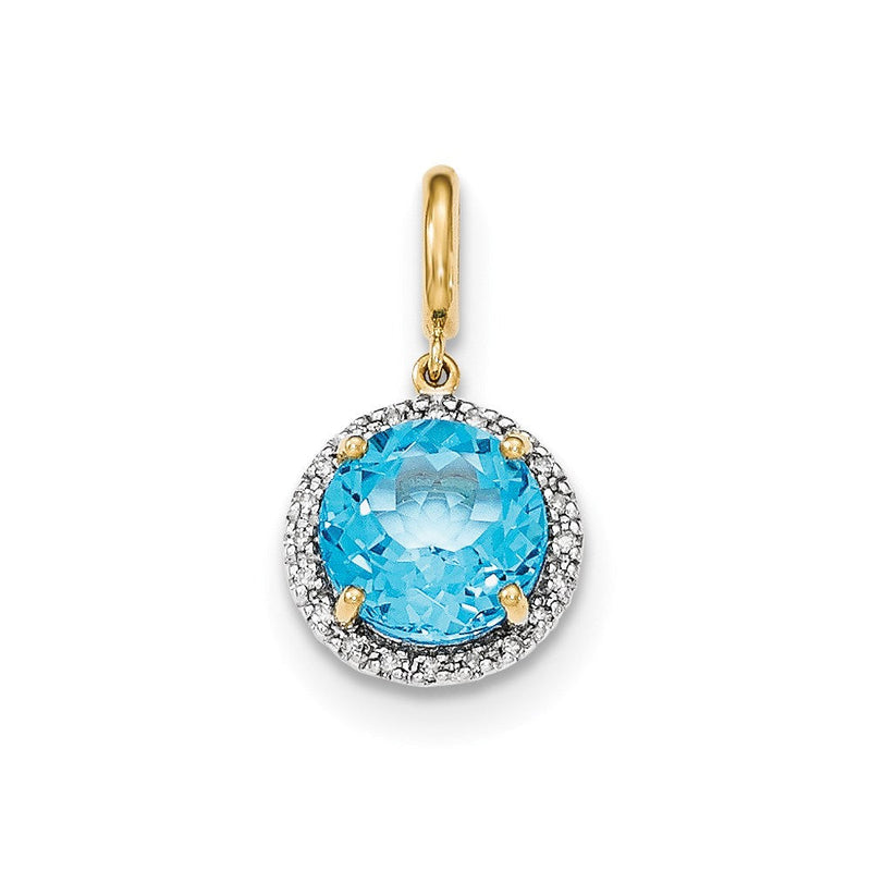 14K Gold Anhänger mit hellem Schweizer Blautopas und Diamant-Halo