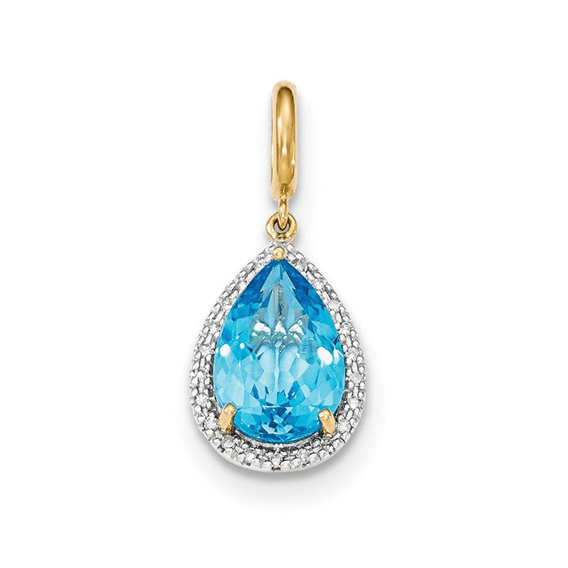 14K Weißgold Anhänger mit Swiss-Blue-Topas (hell) und Diamant-Halo