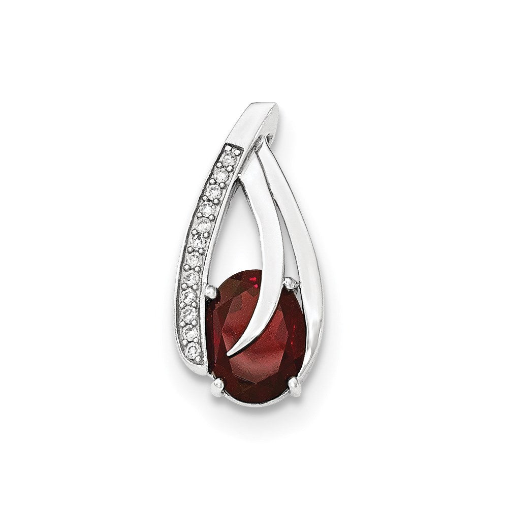 14K Weißgold Gleitanhänger mit echtem Diamant und Granat, poliert, an Kette