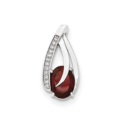 14K Weißgold Gleitanhänger mit echtem Diamant und Granat, poliert, an Kette