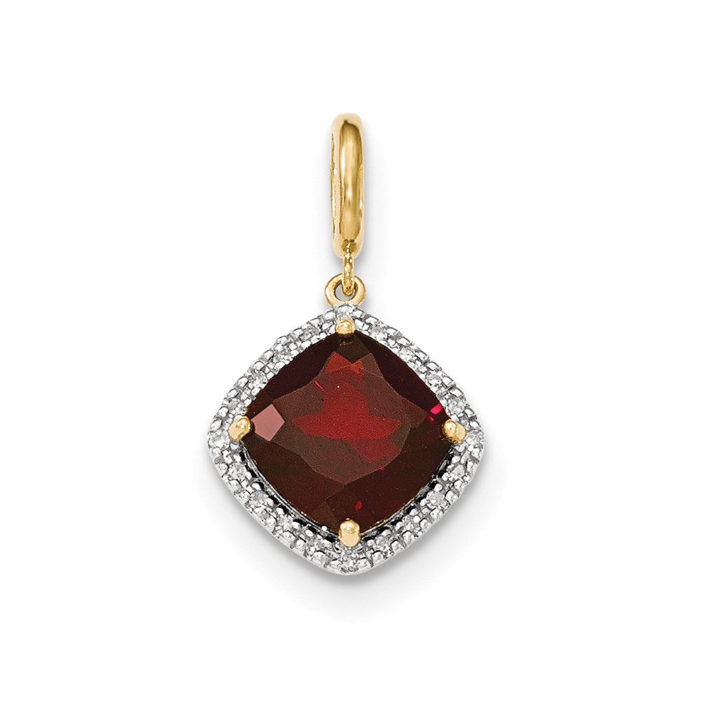 14K Gelbgold Granat-Anhänger mit Diamant-Halo (echte Diamanten)