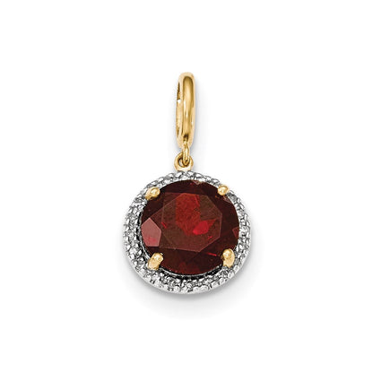 14K Gelbgold Granat-Anhänger mit Diamant-Halo, echt