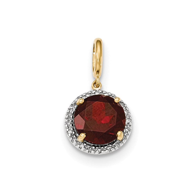 14K Gelbgold Granat-Anhänger mit Diamant-Halo, echt