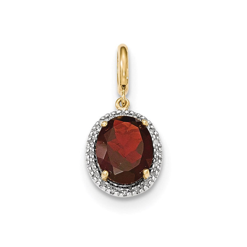 14K Gelbgold Granat-Anhänger mit echtem Diamant-Halo