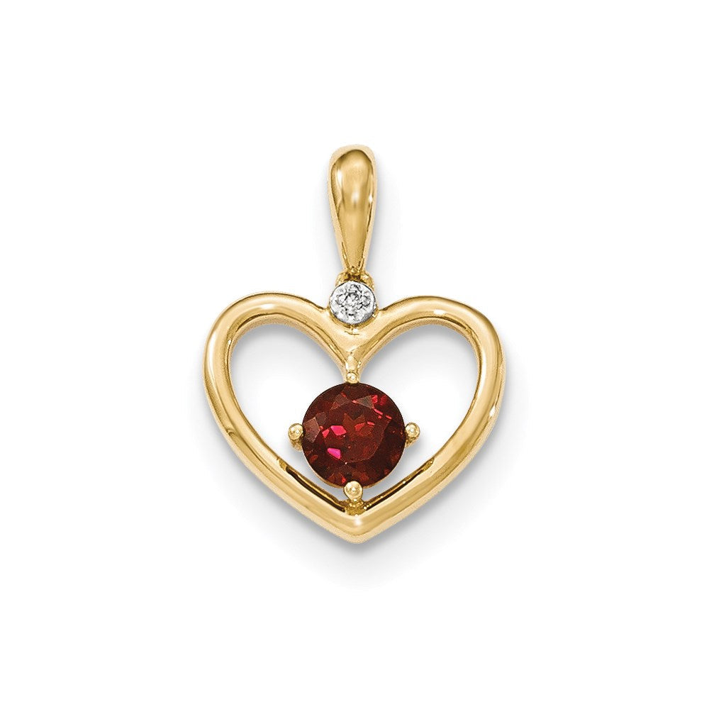 14K Gelbgold Anhänger in Herzform mit Granat und echten Diamanten