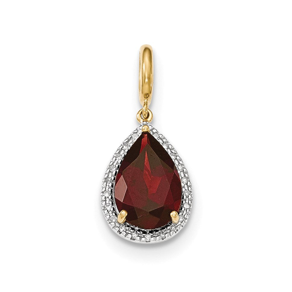 14K Gelbgold Granat-Anhänger mit Diamant-Halo, echt