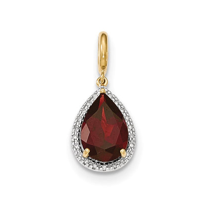 14K Gelbgold Granat-Anhänger mit Diamant-Halo, echt
